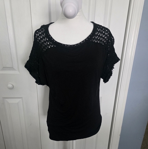 LOFT Tops - Chic Black Crochet Sleeve Blouse
